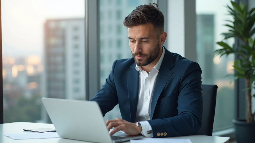 Профессиональный финансовый консультант анализирует портфель инвестиций на компьютере в офисе