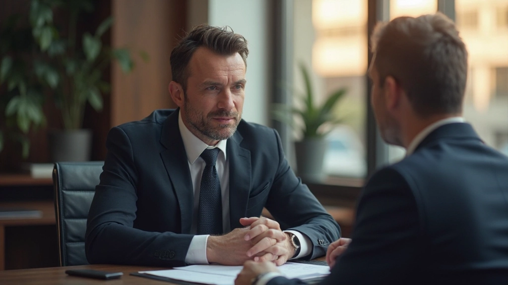 Деловой мужчина в костюме обсуждает инвестиционные стратегии с клиентом в офисе