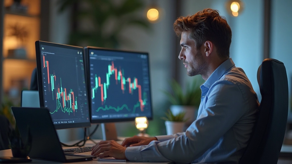 Аналитик рассматривает финансовые графики и диаграммы на мониторе компьютера