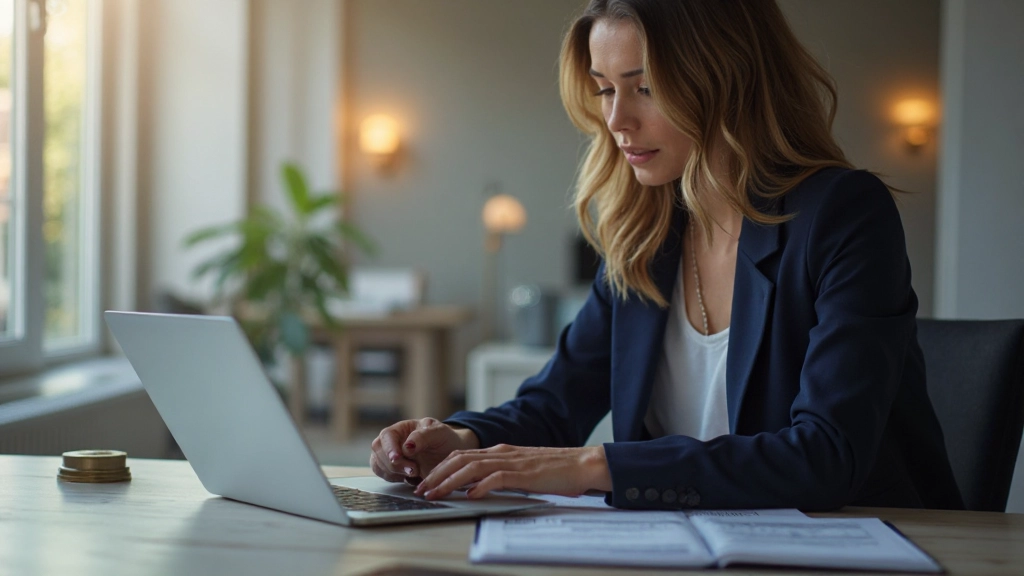 Финансовый консультант рассматривает портфель инвестиций и графики роста на планшете, офисная среда, естественный свет